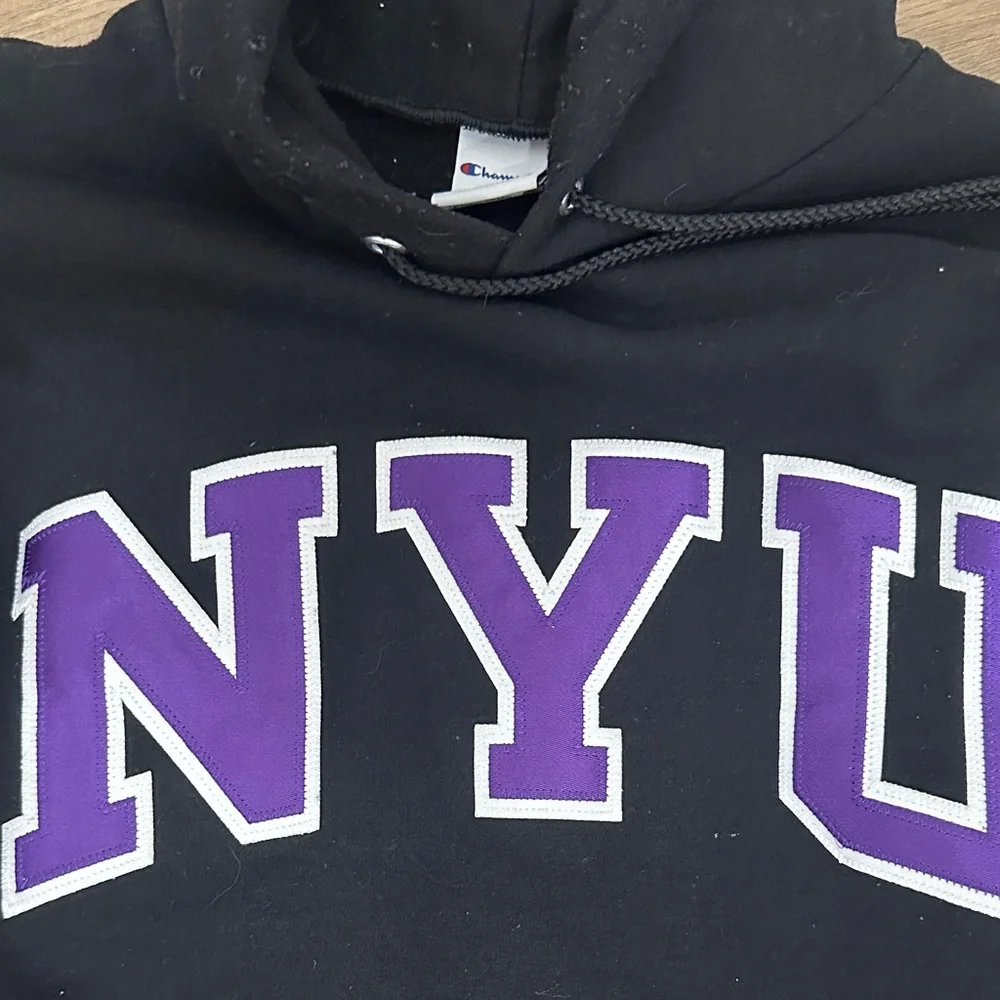 Champion Black Hoodie with Purple NYU Design - Picture 3 of 3